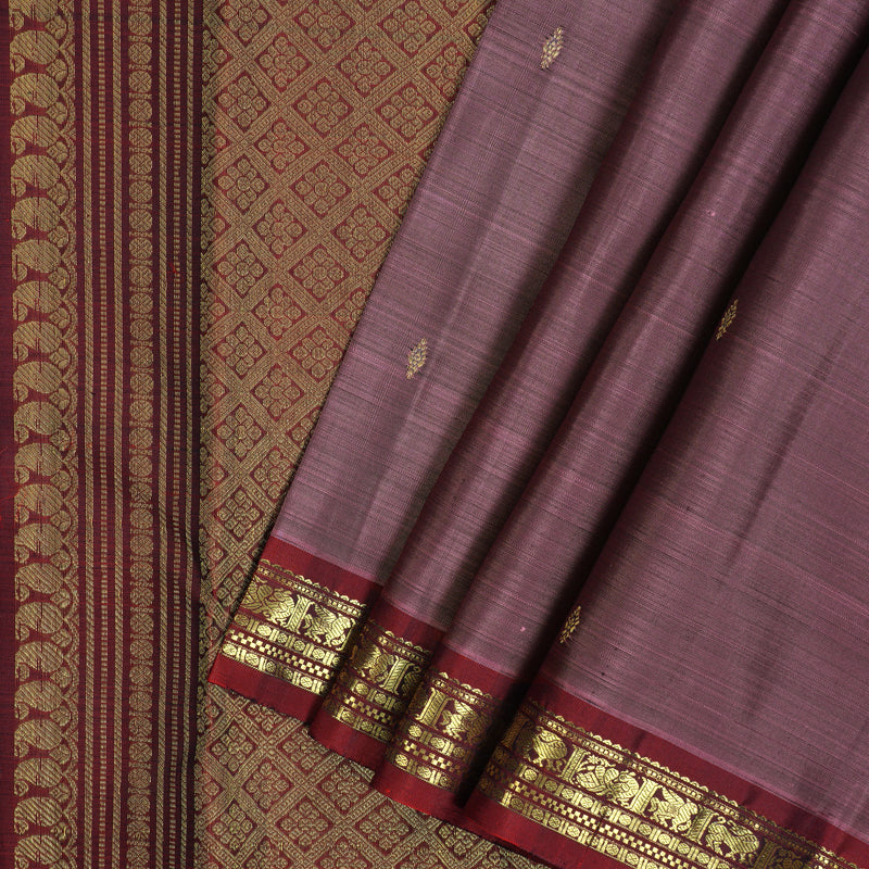 Hayagrivas Handloom Mauve Kanjivaram Silk Saree with Maroon Border KBF136D1-1