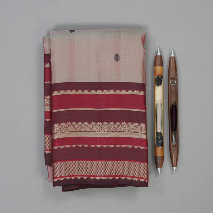 Hayagrivas Handloom Reddish-Grey Kanjivaram Silk Saree with Wine Maroon Border KBF136D10-12