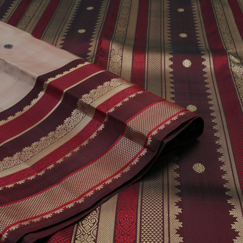 Hayagrivas Handloom Reddish-Grey Kanjivaram Silk Saree with Wine Maroon Border KBF136D10-12