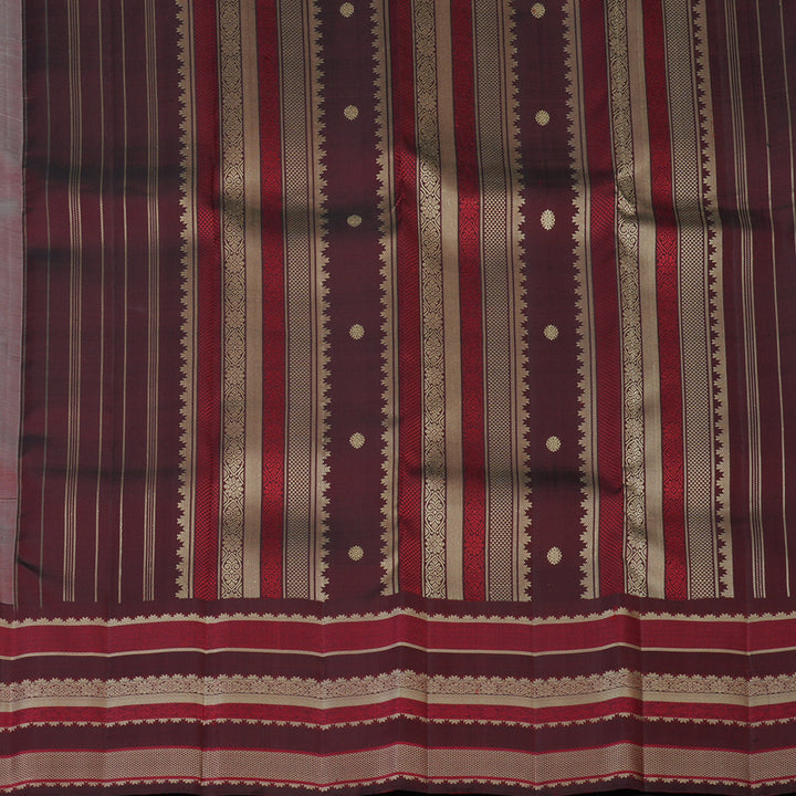 Hayagrivas Handloom Reddish-Grey Kanjivaram Silk Saree with Wine Maroon Border KBF136D10-12