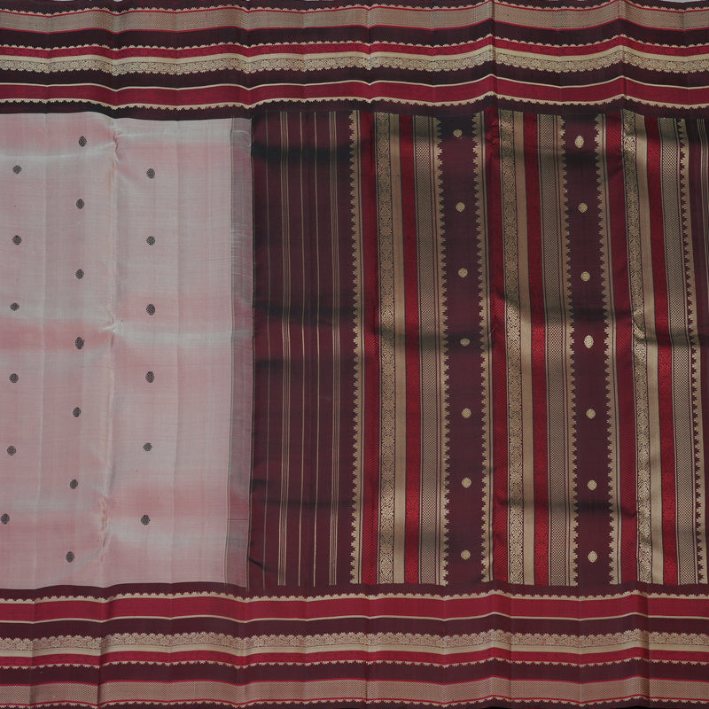 Hayagrivas Handloom Reddish-Grey Kanjivaram Silk Saree with Wine Maroon Border KBF136D10-12