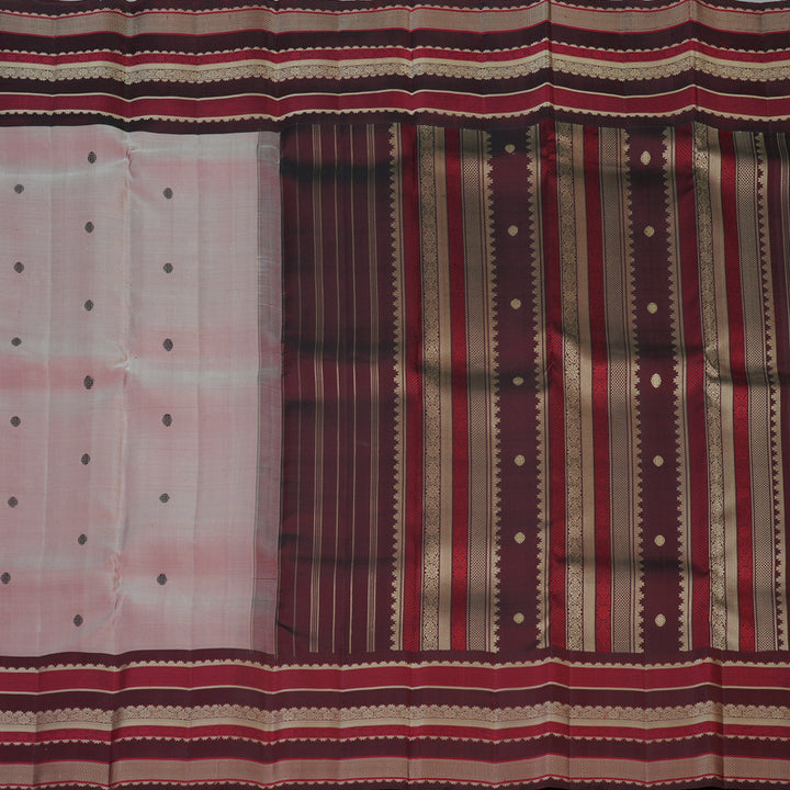 Hayagrivas Handloom Reddish-Grey Kanjivaram Silk Saree with Wine Maroon Border KBF136D10-12