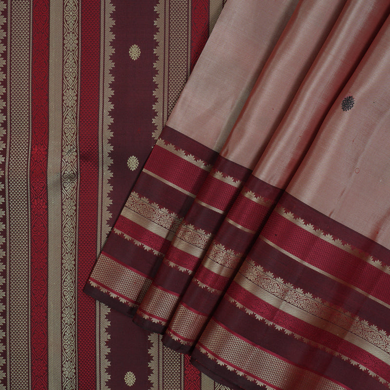 Hayagrivas Handloom Reddish-Grey Kanjivaram Silk Saree with Wine Maroon Border KBF136D10-12