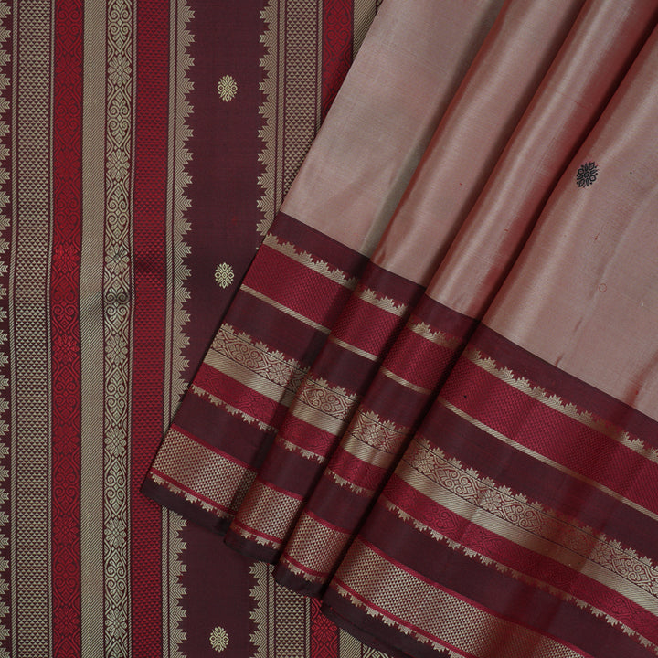 Hayagrivas Handloom Reddish-Grey Kanjivaram Silk Saree with Wine Maroon Border KBF136D10-12
