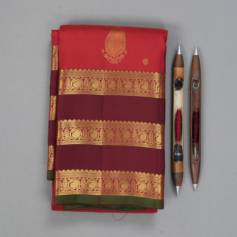 Hayagrivas Handloom Red Kanjivaram Silk Saree with Maroon Border KBF136D10-13