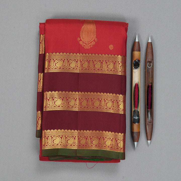 Hayagrivas Handloom Red Kanjivaram Silk Saree with Maroon Border KBF136D10-13