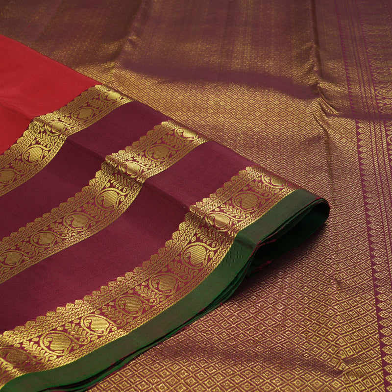 Hayagrivas Handloom Red Kanjivaram Silk Saree with Maroon Border KBF136D10-13