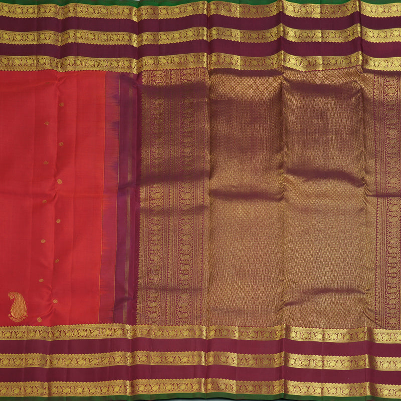 Hayagrivas Handloom Red Kanjivaram Silk Saree with Maroon Border KBF136D10-13