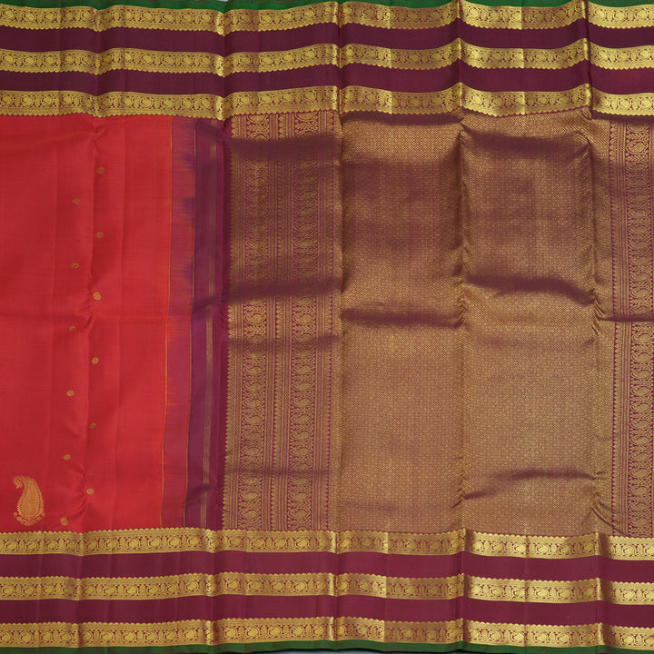 Hayagrivas Handloom Red Kanjivaram Silk Saree with Maroon Border KBF136D10-13