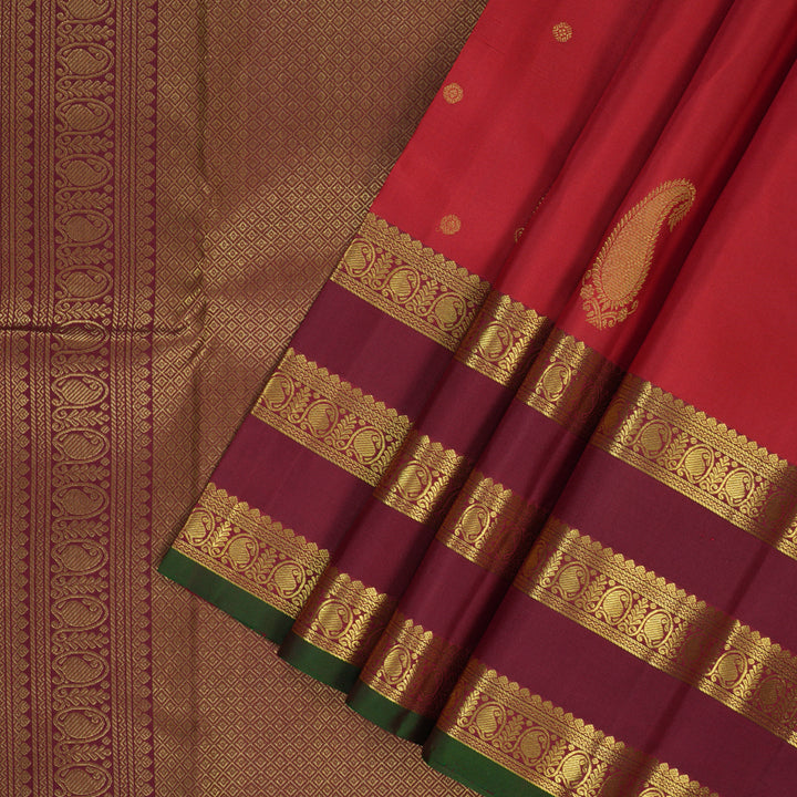 Hayagrivas Handloom Red Kanjivaram Silk Saree with Maroon Border KBF136D10-13