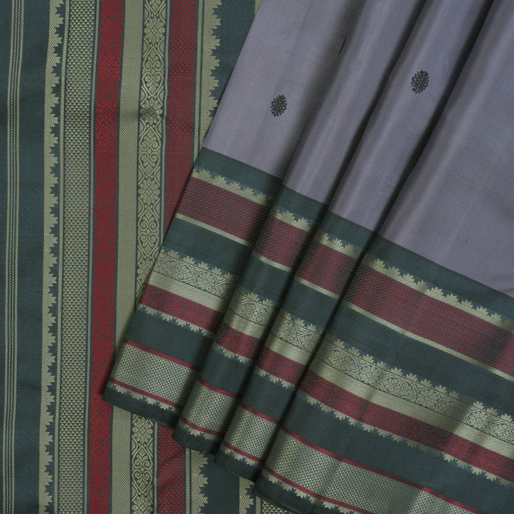 Hayagrivas Handloom Mild Lavendar Kanjivaram Silk Saree with Dark Grey Border KBF136D10-16