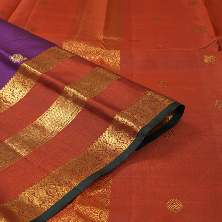 Hayagrivas Handloom Violet Kanjivaram Silk Saree with Rust Border KBF136D10-17