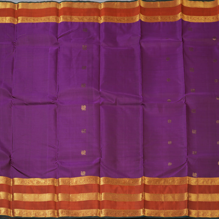 Hayagrivas Handloom Violet Kanjivaram Silk Saree with Rust Border KBF136D10-17
