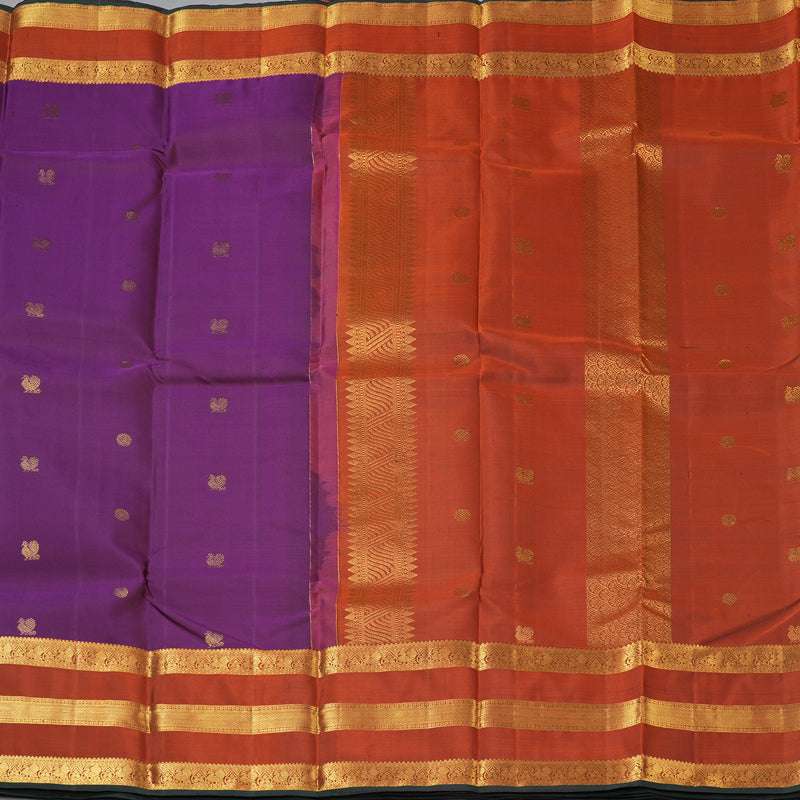 Hayagrivas Handloom Violet Kanjivaram Silk Saree with Rust Border KBF136D10-17