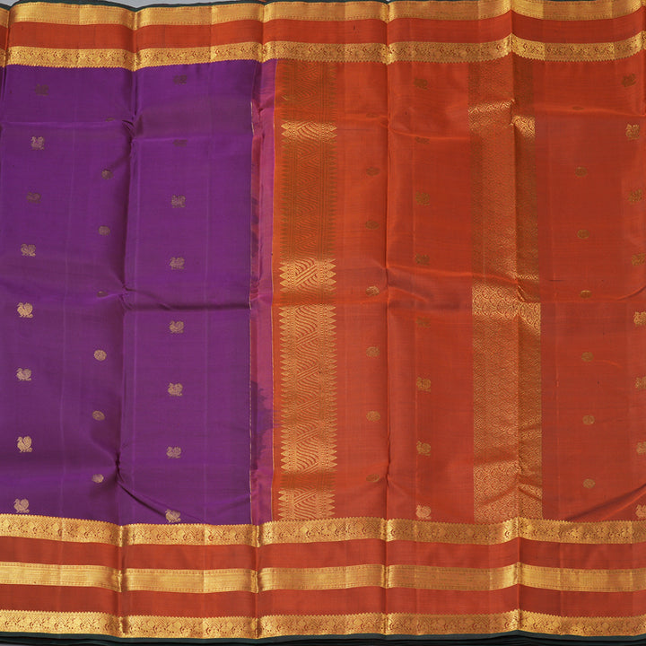 Hayagrivas Handloom Violet Kanjivaram Silk Saree with Rust Border KBF136D10-17