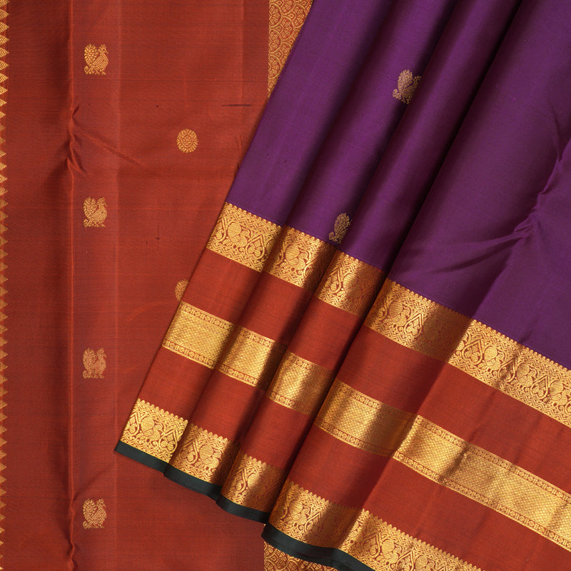 Hayagrivas Handloom Violet Kanjivaram Silk Saree with Rust Border KBF136D10-17