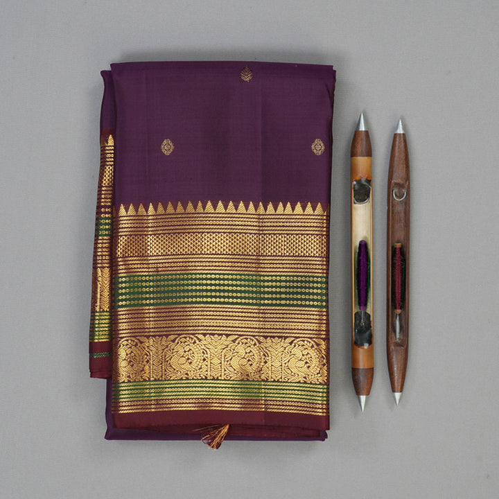 Hayagrivas Handloom Nagapazham Kanjivaram Silk Saree with Deep Snuff Border KBF136D10-5