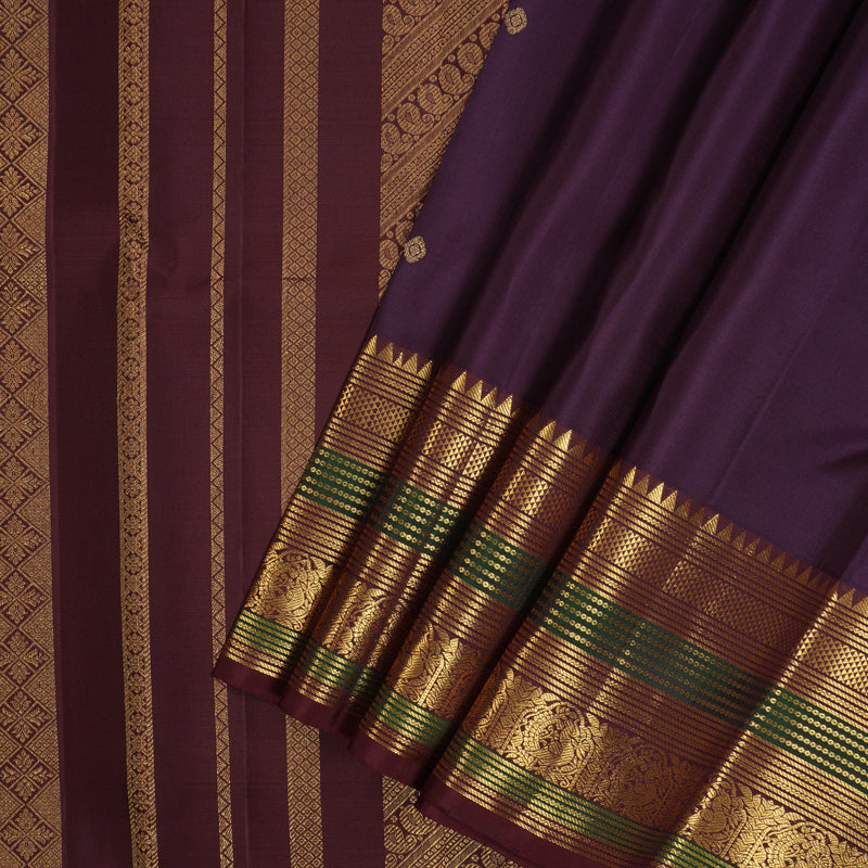 Hayagrivas Handloom Nagapazham Kanjivaram Silk Saree with Deep Snuff Border KBF136D10-5
