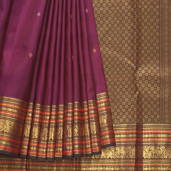 Hayagrivas Handloom Dark Rani Pink Kanjivaram Silk Saree with Border KBF136D10-9