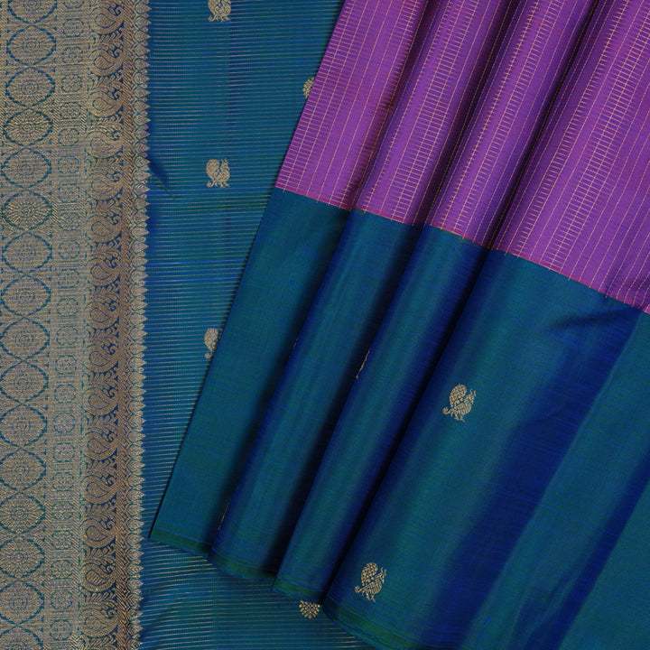 Hayagrivas Handloom Purple Kanjivaram Silk Saree with Mayilkazhuthu Border KBF136D11-3