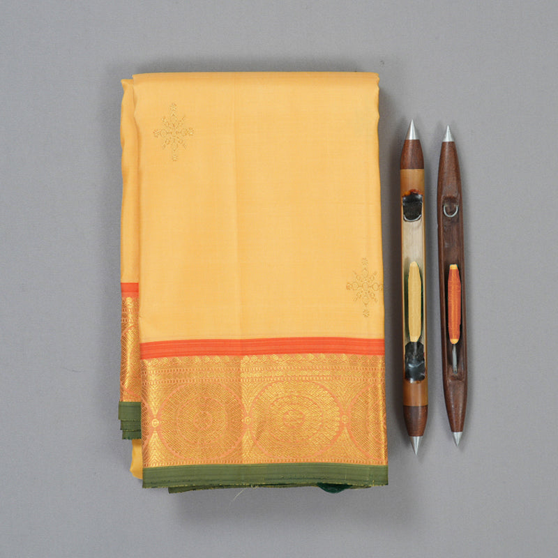 Hayagrivas Handloom Pale Yellow Kanjivaram Silk Saree with Orange Border KBF136D4-1