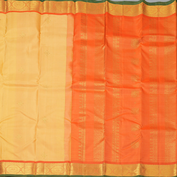 Hayagrivas Handloom Pale Yellow Kanjivaram Silk Saree with Orange Border KBF136D4-1