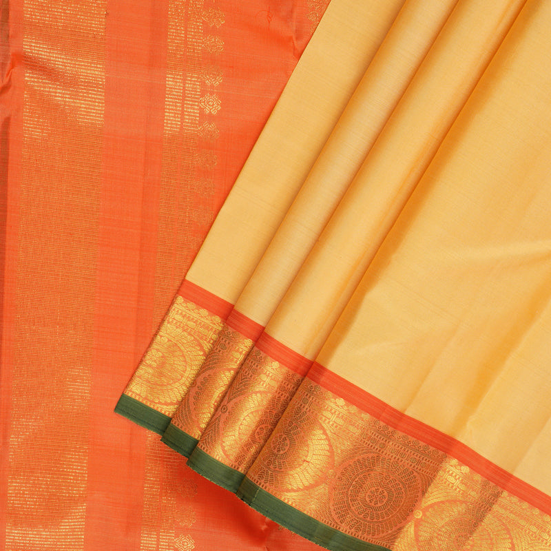 Hayagrivas Handloom Pale Yellow Kanjivaram Silk Saree with Orange Border KBF136D4-1