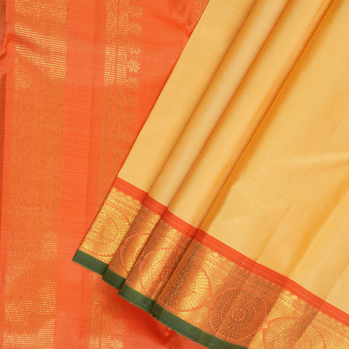 Hayagrivas Handloom Pale Yellow Kanjivaram Silk Saree with Orange Border KBF136D4-1