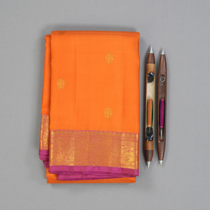 Hayagrivas Handloom Orange Kanjivaram Silk Saree with Pink Border KBF136D4-2