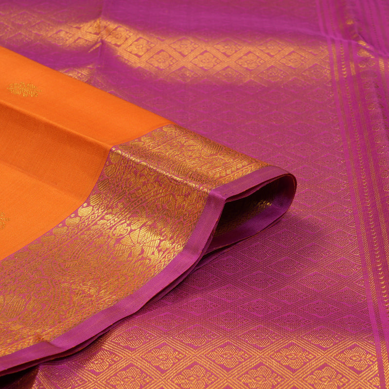 Hayagrivas Handloom Orange Kanjivaram Silk Saree with Pink Border KBF136D4-2