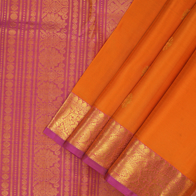 Hayagrivas Handloom Orange Kanjivaram Silk Saree with Pink Border KBF136D4-2