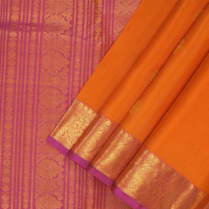 Hayagrivas Handloom Orange Kanjivaram Silk Saree with Pink Border KBF136D4-2