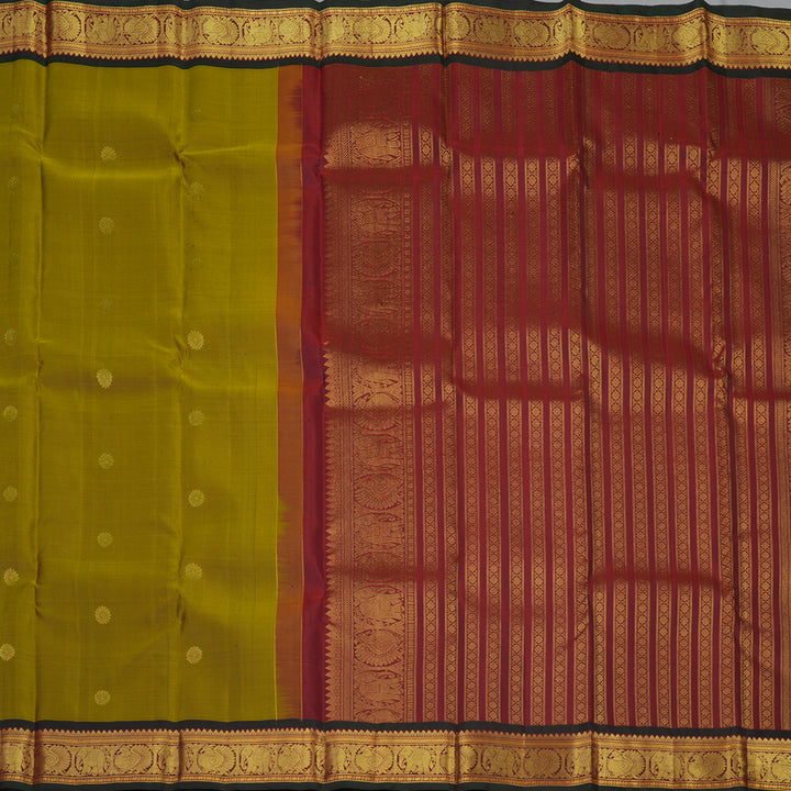 Hayagrivas Handloom Metallic Gold Kanjivaram Silk Saree with Maroon Border KBF136D5-2
