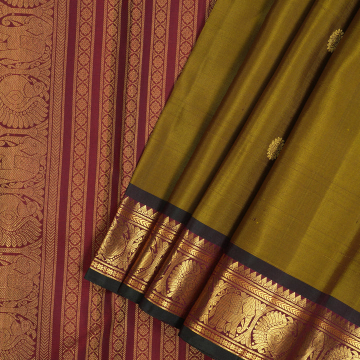 Hayagrivas Handloom Metallic Gold Kanjivaram Silk Saree with Maroon Border KBF136D5-2
