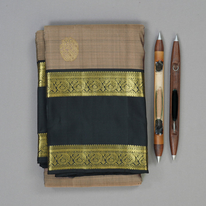 Hayagrivas Handloom Light Brown Kanjivaram Silk Saree with Black Border KBF136D6-2