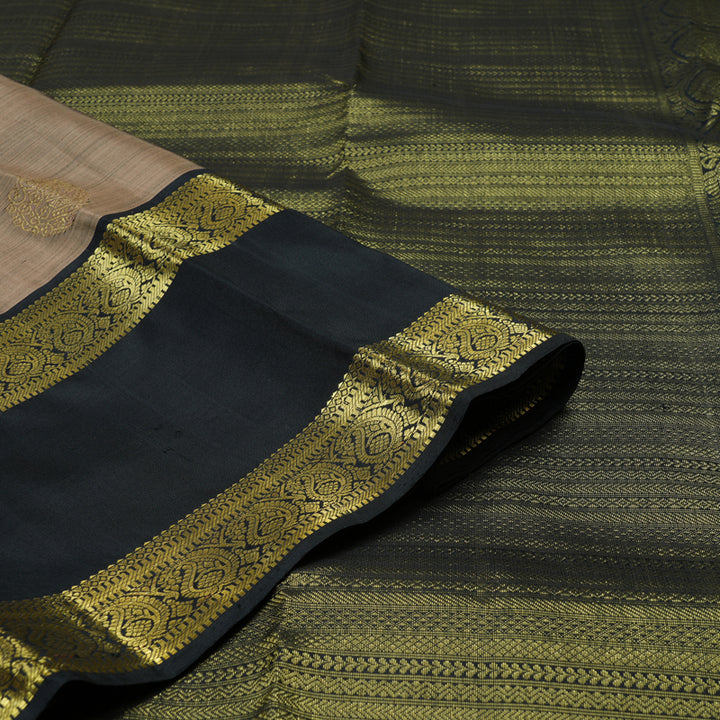 Hayagrivas Handloom Light Brown Kanjivaram Silk Saree with Black Border KBF136D6-2