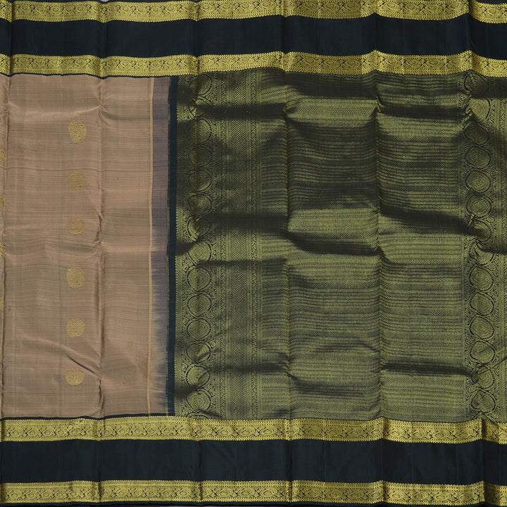 Hayagrivas Handloom Light Brown Kanjivaram Silk Saree with Black Border KBF136D6-2