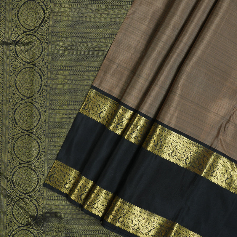 Hayagrivas Handloom Light Brown Kanjivaram Silk Saree with Black Border KBF136D6-2