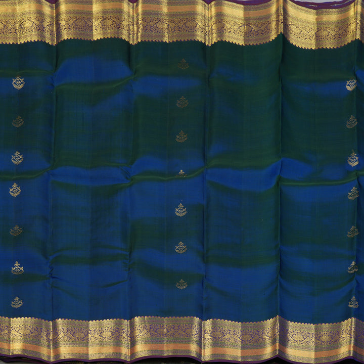 Hayagrivas Handloom Peacock Blue Kanjivaram Silk Saree with Violet Border KBF136D7-4