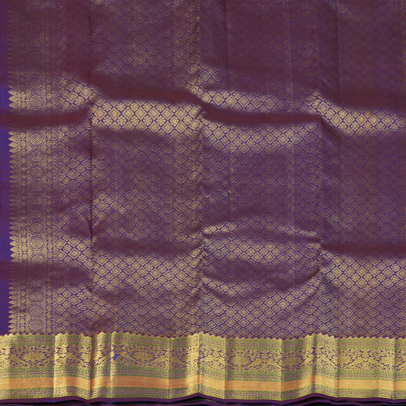 Hayagrivas Handloom Peacock Blue Kanjivaram Silk Saree with Violet Border KBF136D7-4