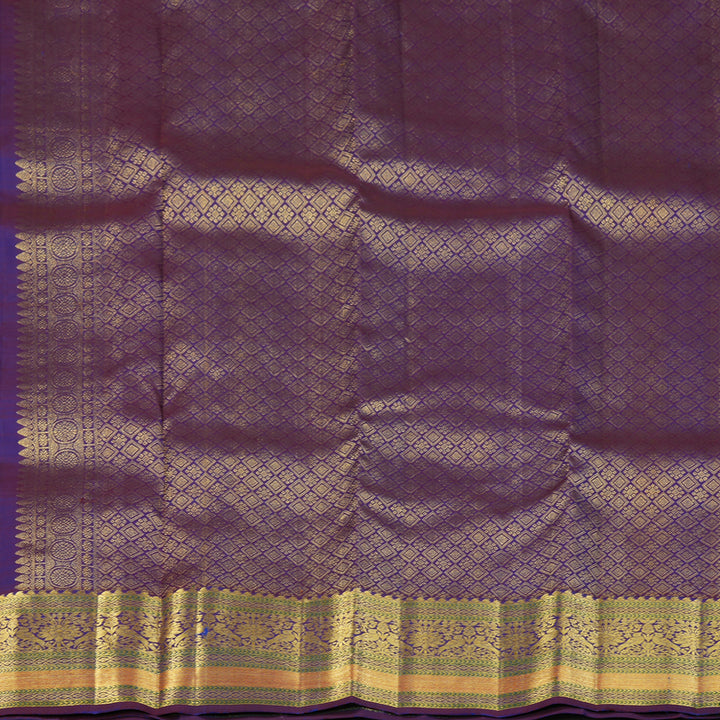 Hayagrivas Handloom Peacock Blue Kanjivaram Silk Saree with Violet Border KBF136D7-4