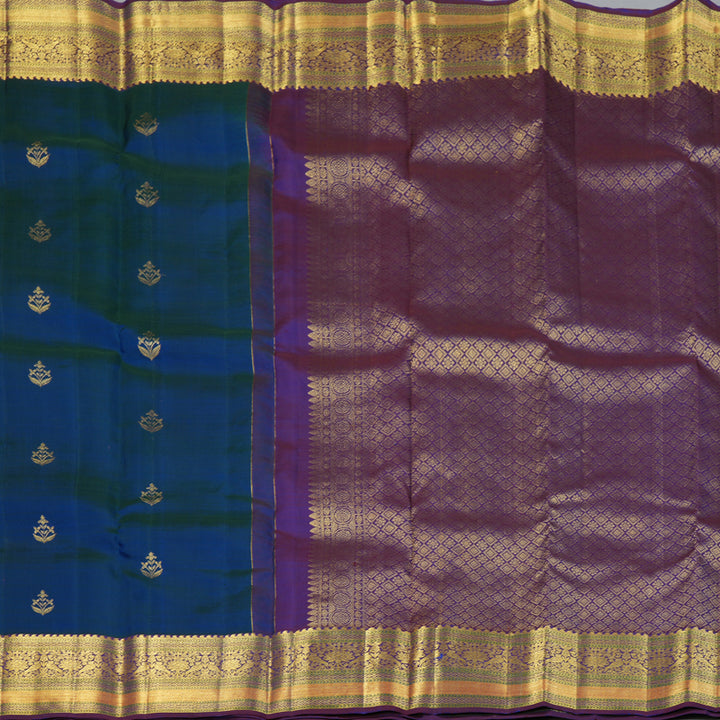 Hayagrivas Handloom Peacock Blue Kanjivaram Silk Saree with Violet Border KBF136D7-4