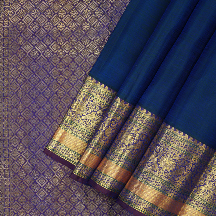 Hayagrivas Handloom Peacock Blue Kanjivaram Silk Saree with Violet Border KBF136D7-4