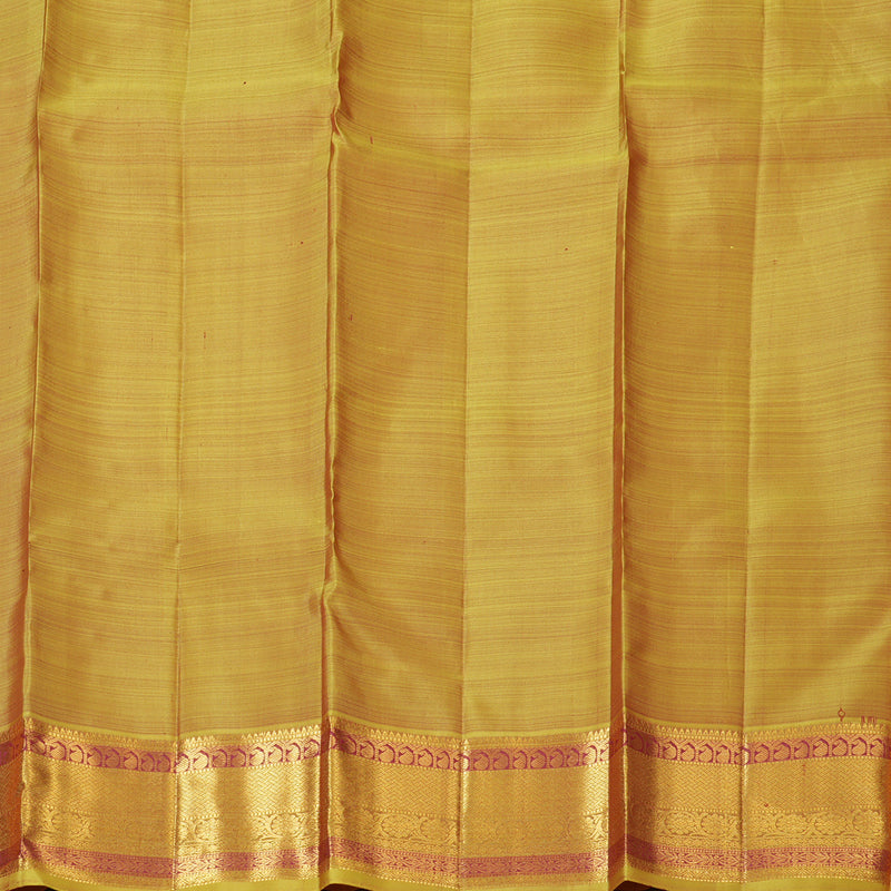 Hayagrivas Handloom Rust Kanjivaram Silk Saree with Sampanga Green Border KBF136D7-5