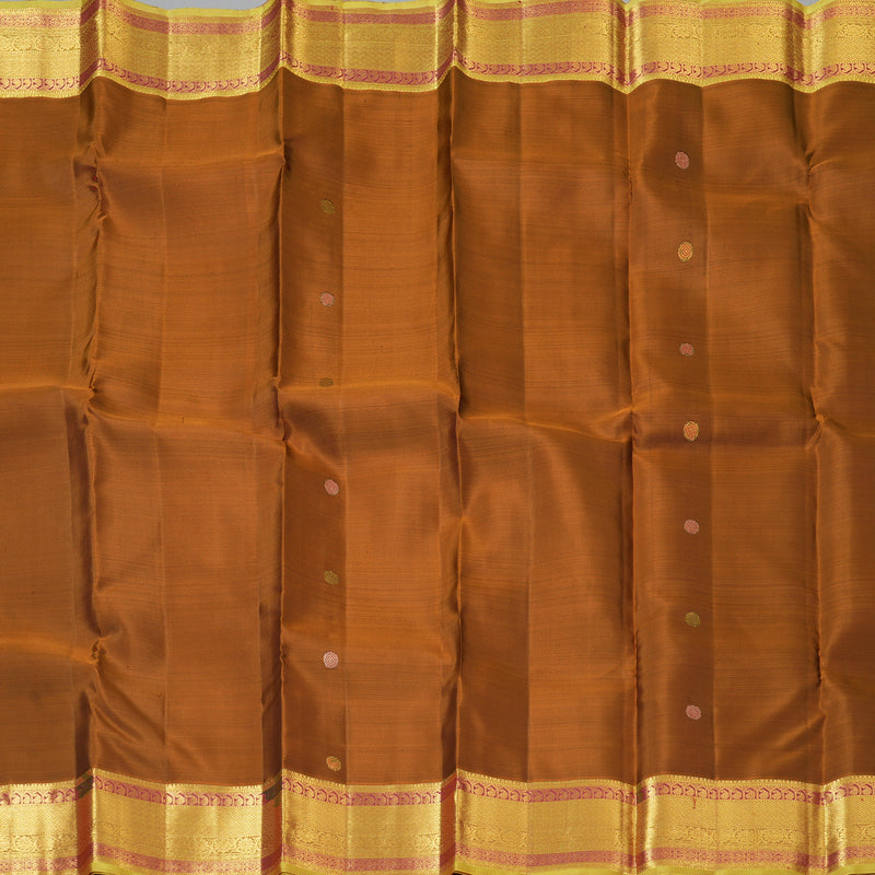 Hayagrivas Handloom Rust Kanjivaram Silk Saree with Sampanga Green Border KBF136D7-5