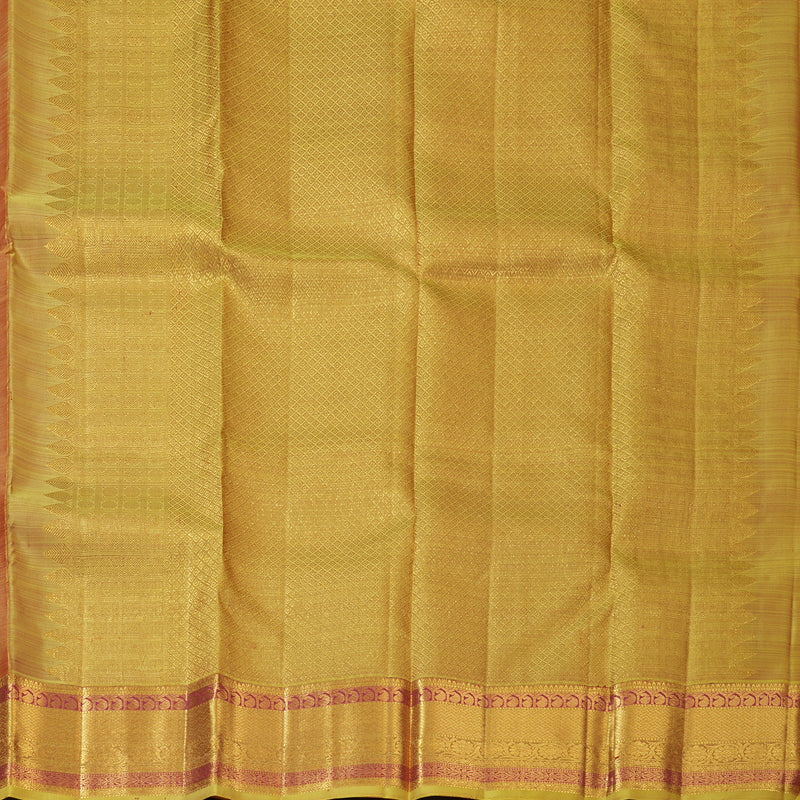 Hayagrivas Handloom Rust Kanjivaram Silk Saree with Sampanga Green Border KBF136D7-5