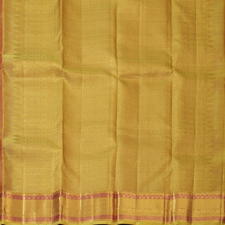 Hayagrivas Handloom Rust Kanjivaram Silk Saree with Sampanga Green Border KBF136D7-5