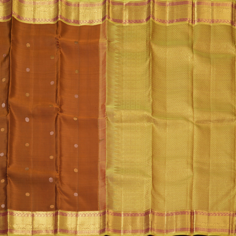 Hayagrivas Handloom Rust Kanjivaram Silk Saree with Sampanga Green Border KBF136D7-5