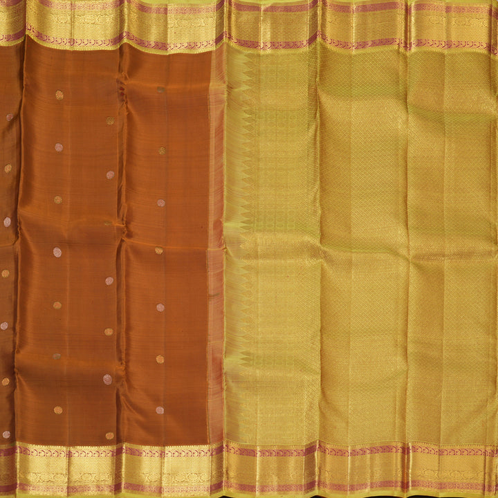 Hayagrivas Handloom Rust Kanjivaram Silk Saree with Sampanga Green Border KBF136D7-5