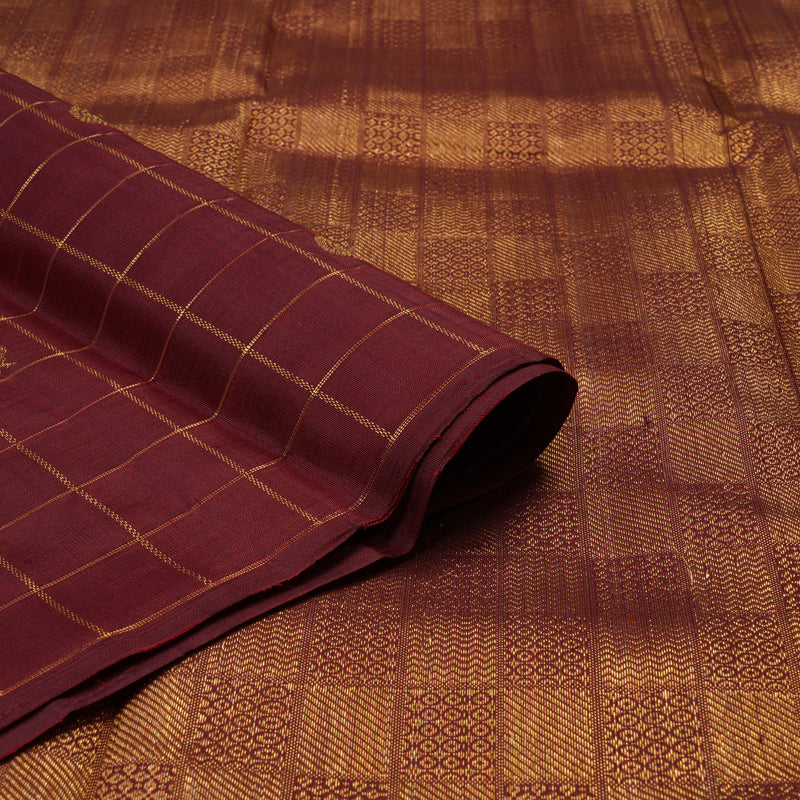 Hayagrivas Handloom Rust Orange Kanjivaram Silk Saree with Araku Maroon Border KBF136D8-1